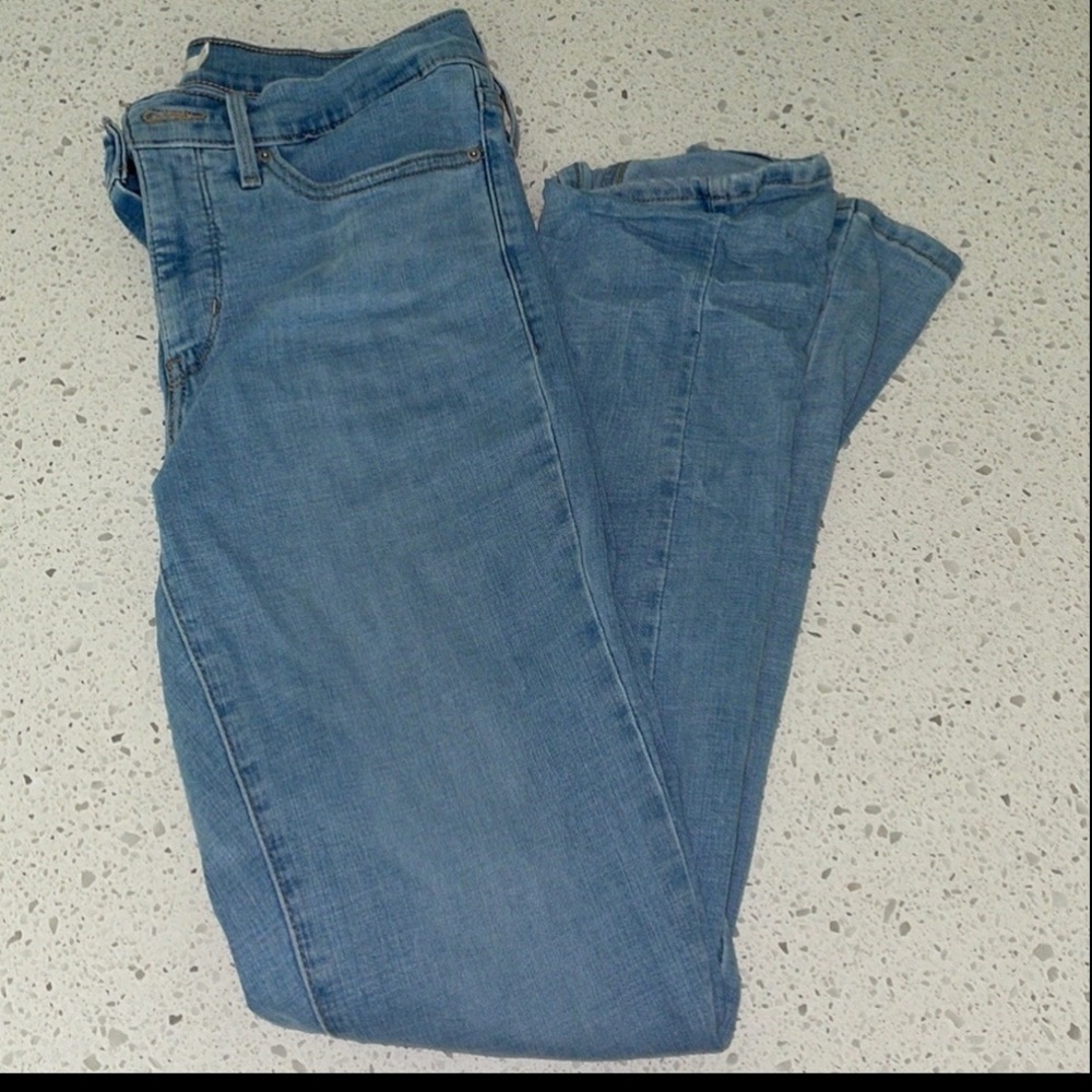 Levi's Blue Straight Leg Jeans with Distressed Hem